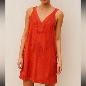 Roberta Roller Rabbit Embroidered Sleeveless Cotton Tank Dress Coral Sz Medium